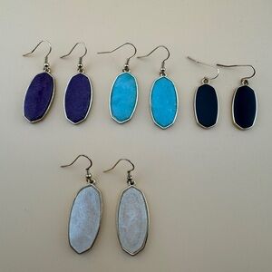 Set of 4 Pairs of Earrings Blue Purple White Black Stone